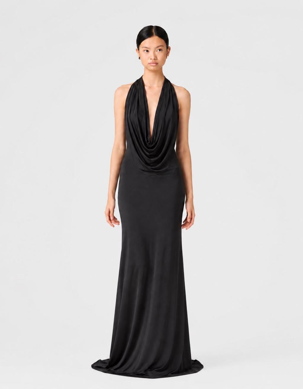 Halter Dress In Black Strech Jersey